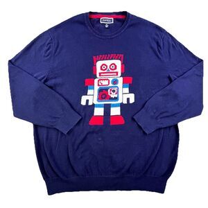 Club Room Robot Sweater Size XXL Navy Blue Pima Cotton Crew Neck Long Sleeve